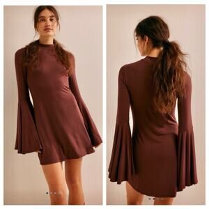 Free People Beach Dress Womens Medium Chocolate Brown Dare to Dance Mini Bell